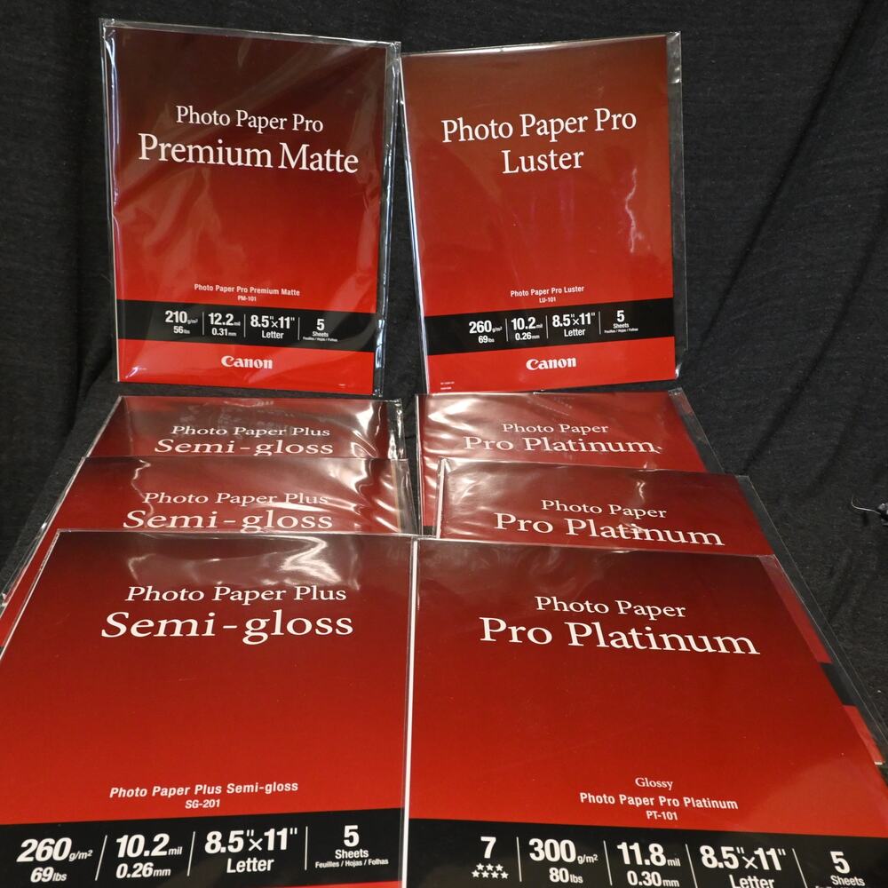 Lot of 8 5-Packs of Canon Photo Paper, Assorted Types